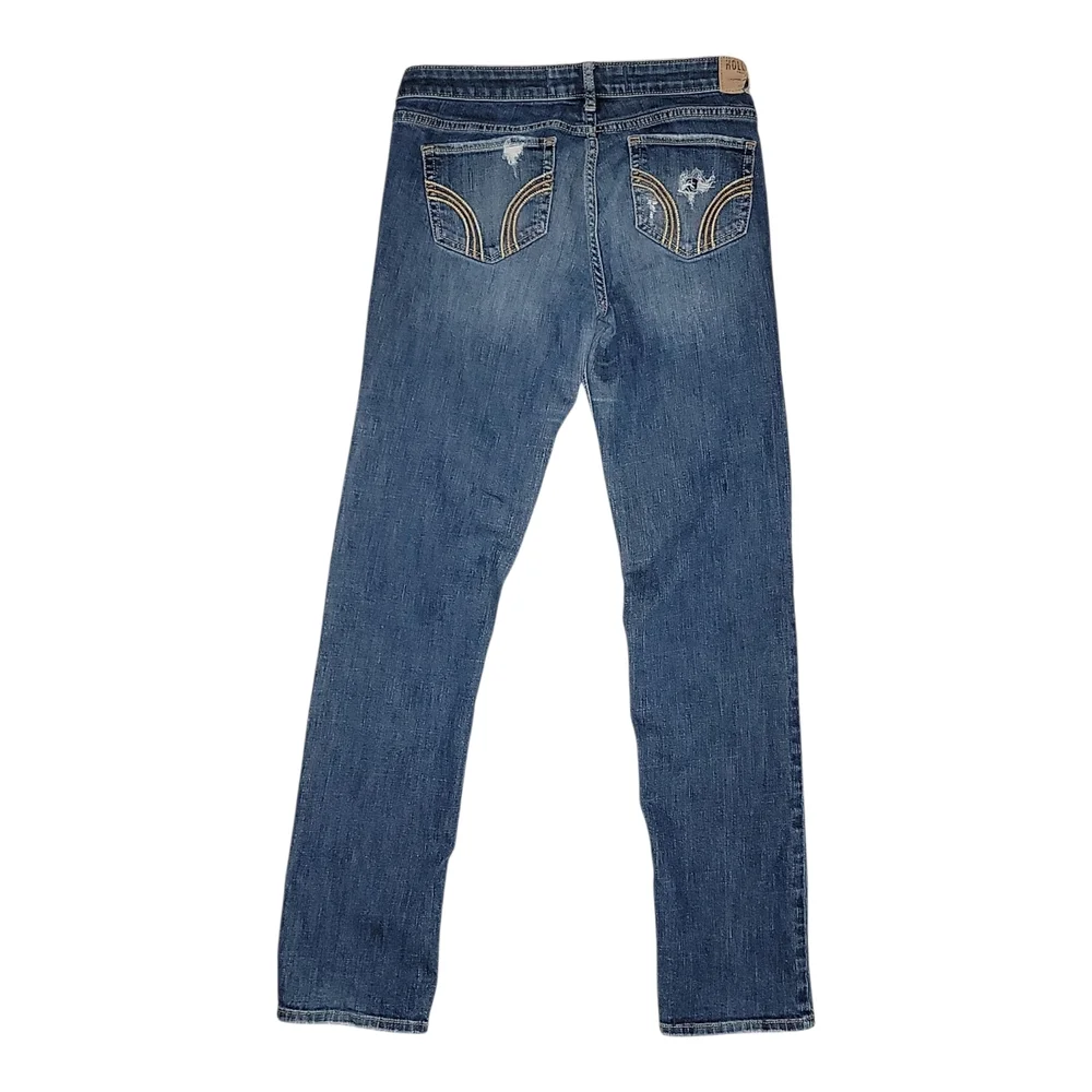 Hollister Women's Blue Distressed Straight Leg Jeans - Picture 2 of 9